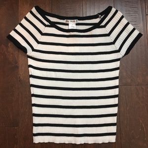 White and black Striped Ribbed Knit Top